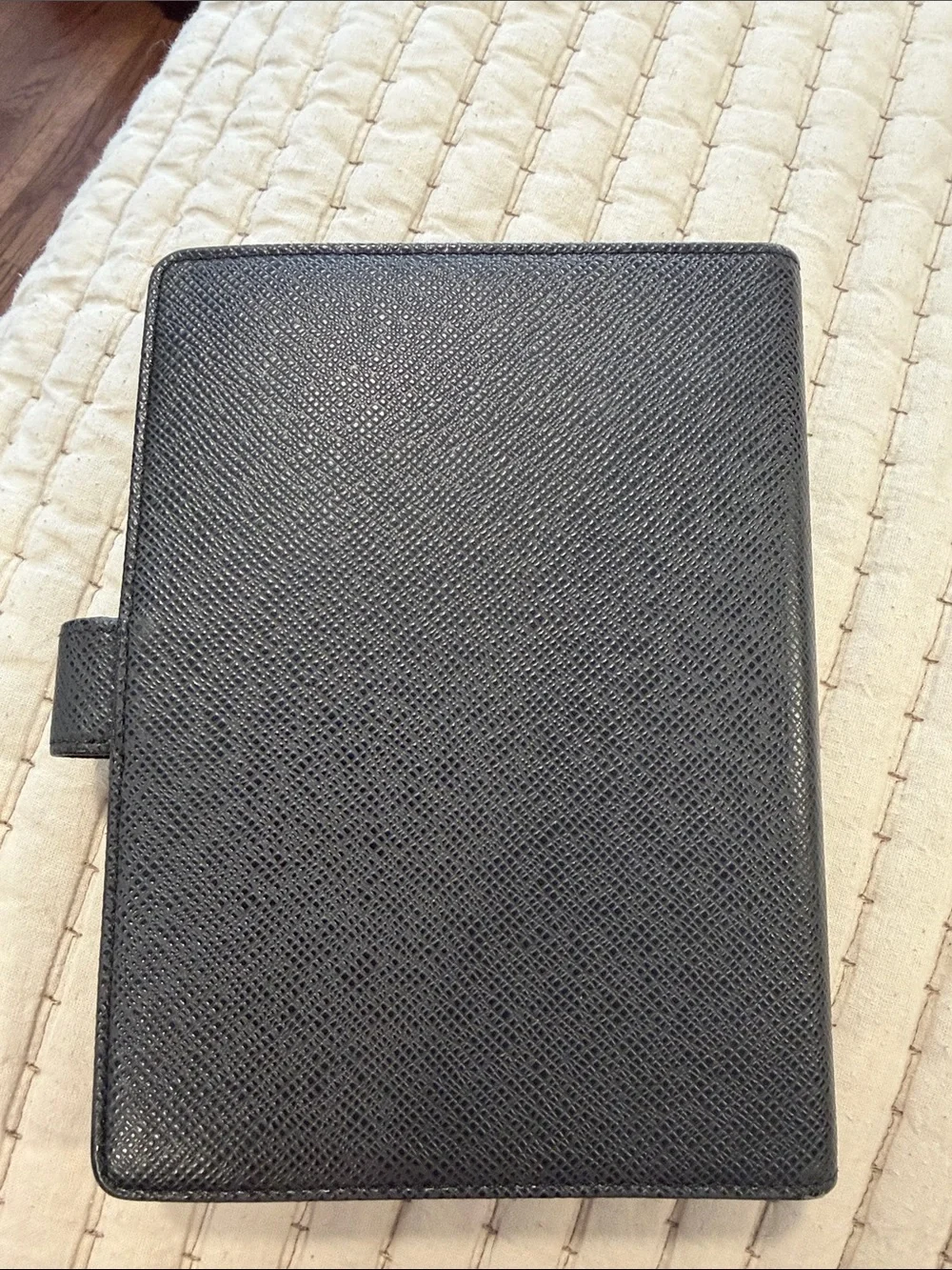 Louis Vuitton Black Textured Leather Tablet Folio with Snap Closure